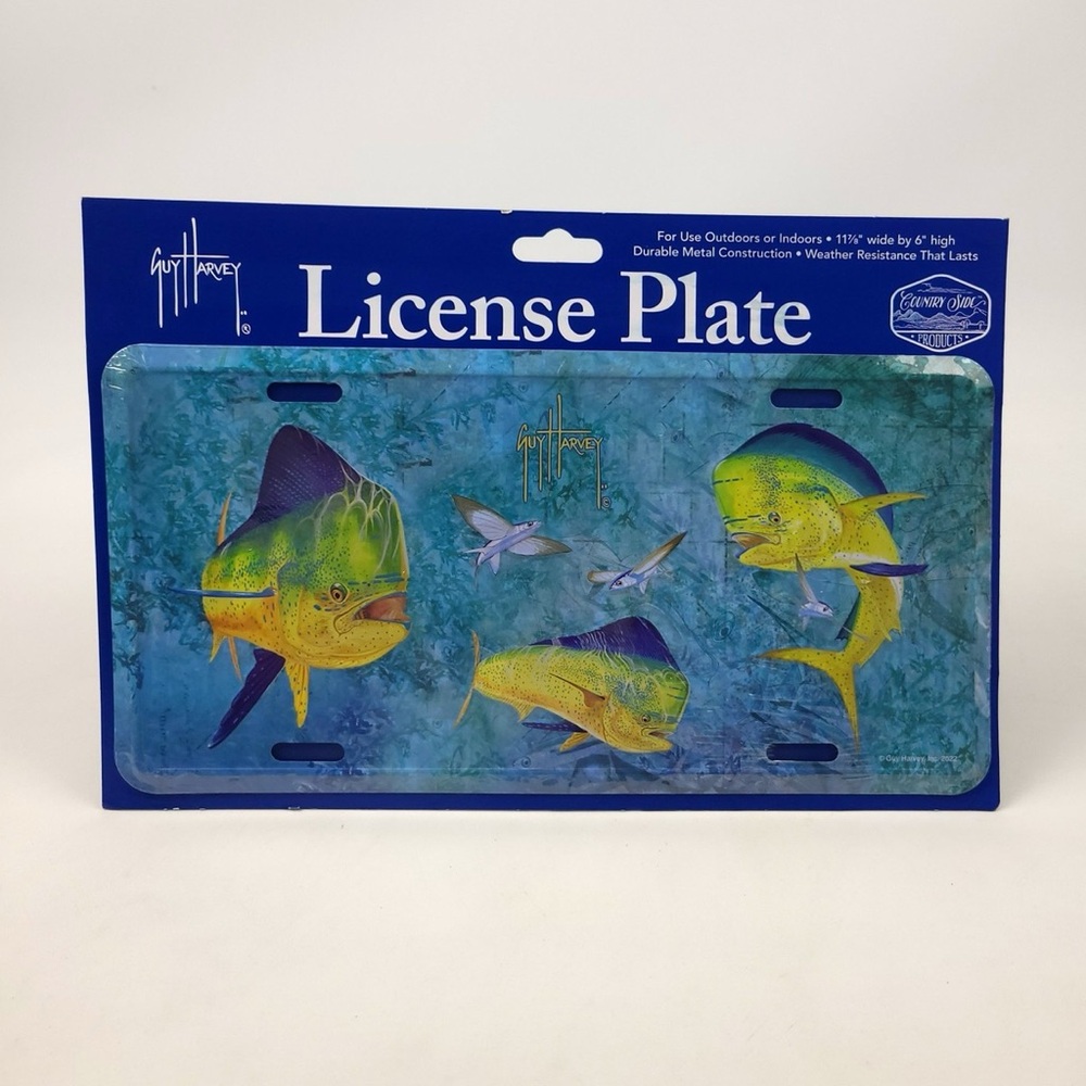 Guy Harvey Oceanic Fish License Plate - Blue and Yellow